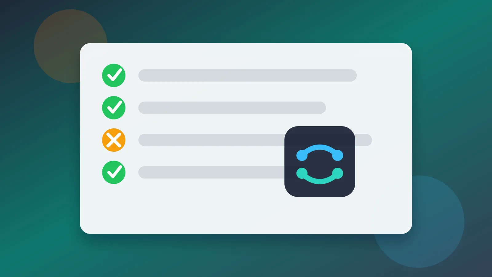 Abstract checklist shows validation steps for coding agents with no visible text.