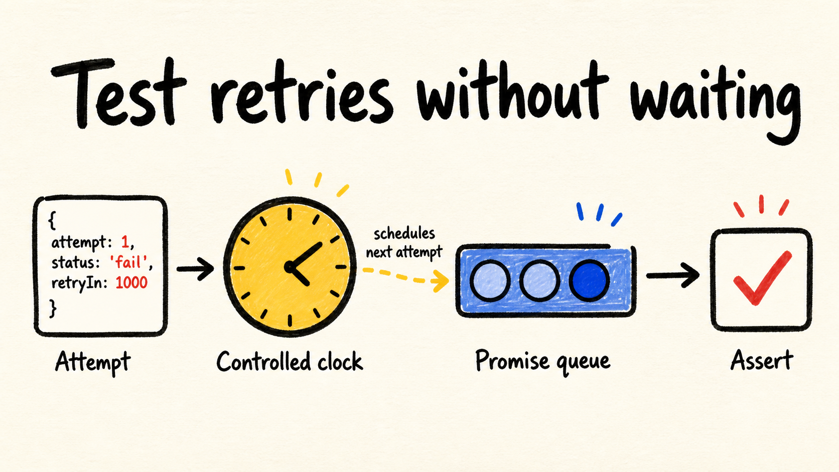 Como testar lógica de retry em JavaScript sem esperar