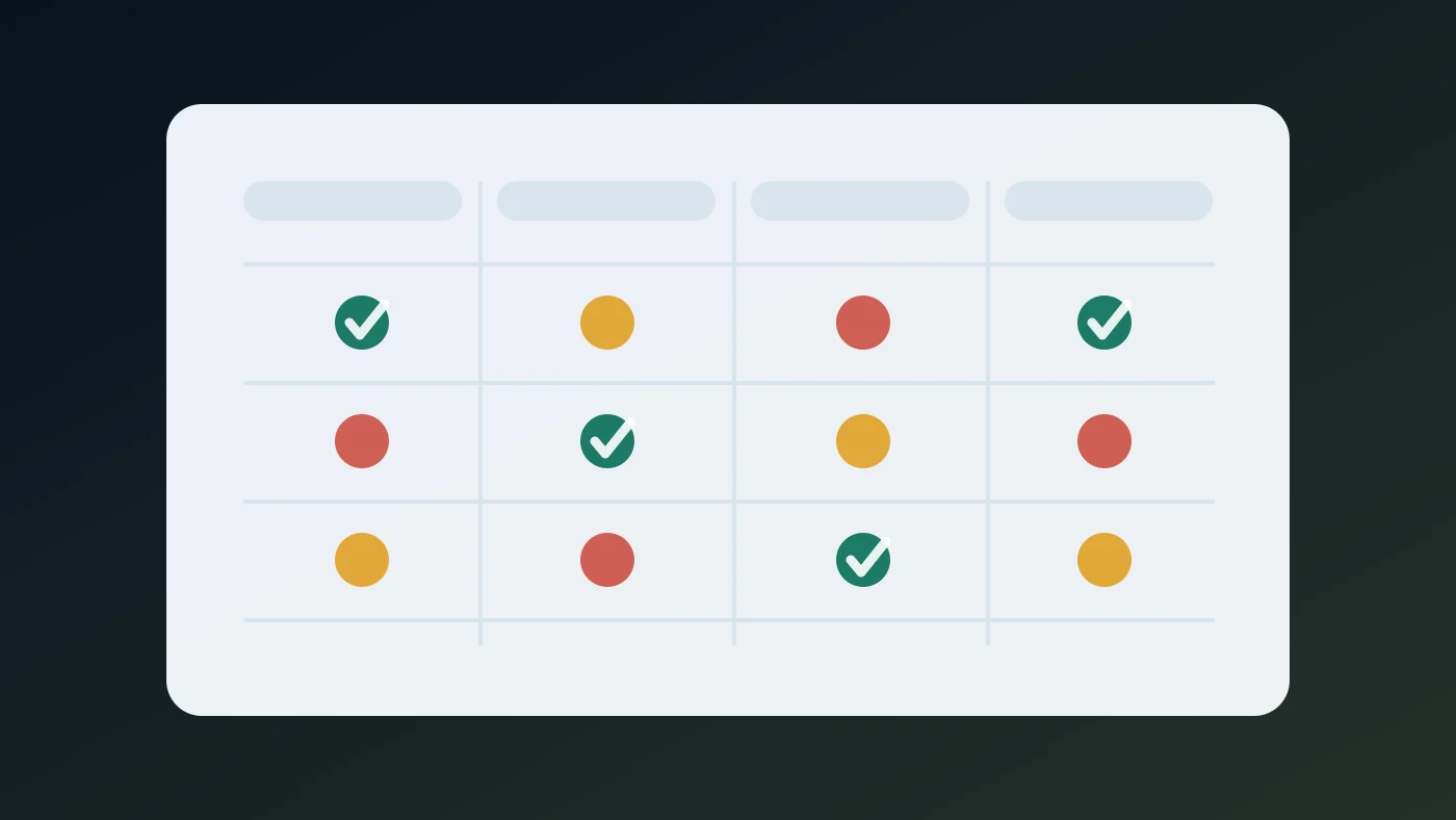 Abstract matrix showing acceptance, risk, and evidence signals for subagent review without visible text.